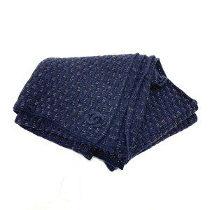 #106 CHANEL Coco Mark Braided Shawl Apparel Accessories Stole Logo Scarf Blue
